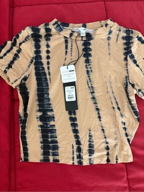 Fashion Nova Taupe and Black Tie-Dye Crop Tee and matching pants set size XS